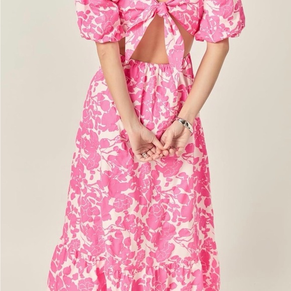 English Factory Pink Floral Maxi Dress with Puff Detail - Picture 2 of 5